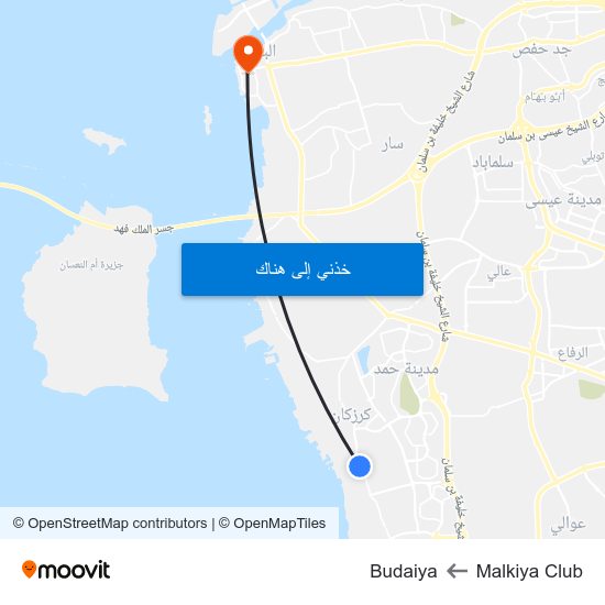 Malkiya Club to Budaiya map