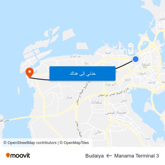 Manama Terminal 3 to Budaiya map