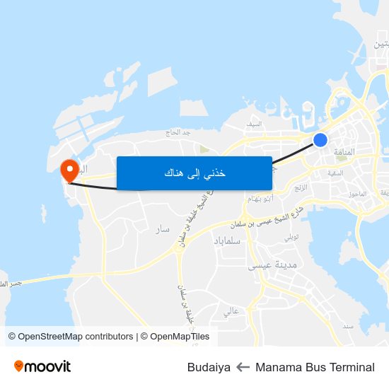 Manama Bus Terminal to Budaiya map