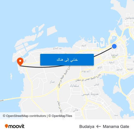 Manama Gate to Budaiya map