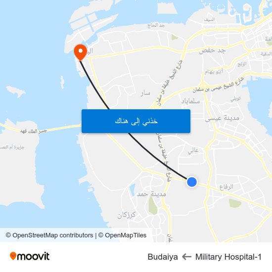 Military Hospital-1 to Budaiya map