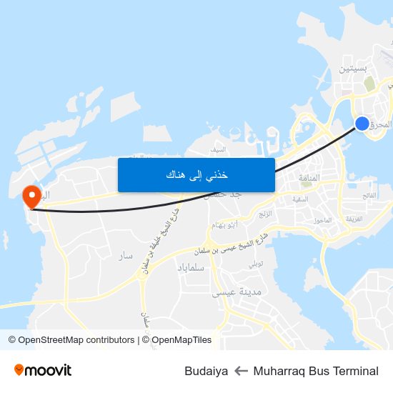Muharraq Bus Terminal to Budaiya map