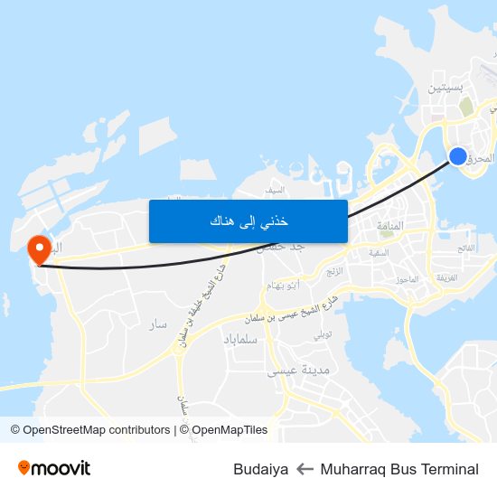 Muharraq Bus Terminal to Budaiya map