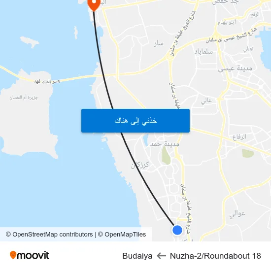 Nuzha-2/Roundabout 18 to Budaiya map