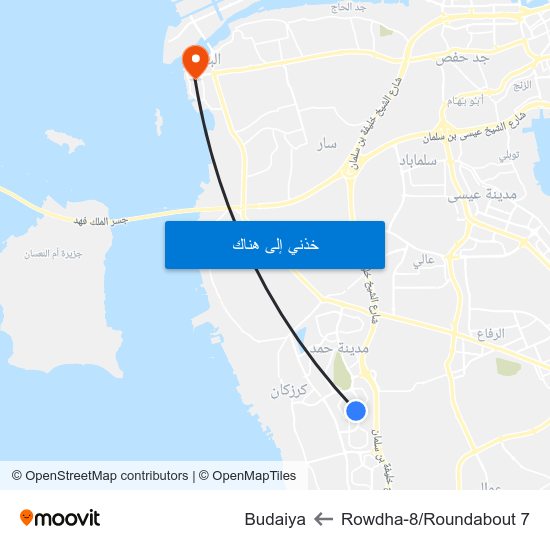 Rowdha-8/Roundabout 7 to Budaiya map