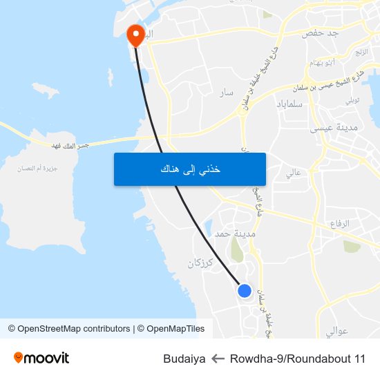 Rowdha-9/Roundabout 11 to Budaiya map