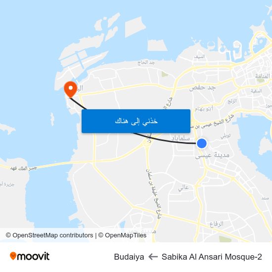 Sabika Al Ansari Mosque-2 to Budaiya map