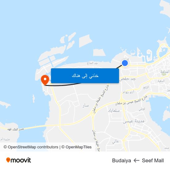 Seef Mall to Budaiya map