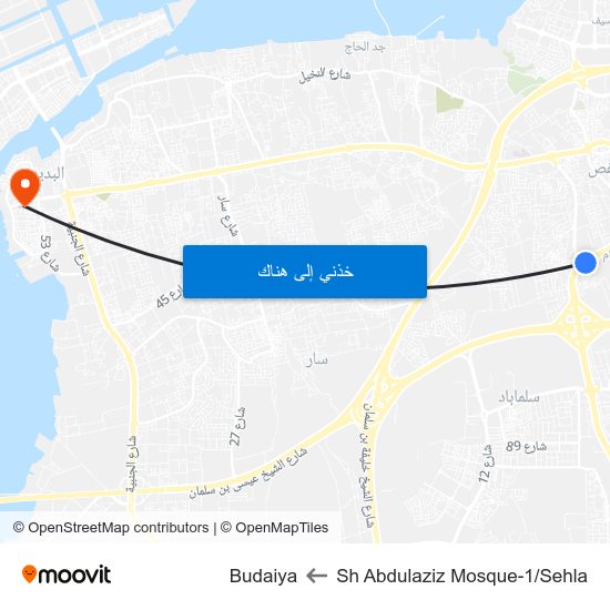 Sh Abdulaziz Mosque-1/Sehla to Budaiya map