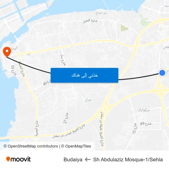 Sh Abdulaziz Mosque-1/Sehla to Budaiya map