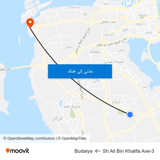 Sh Ali Bin Khalifa Ave-3 to Budaiya map