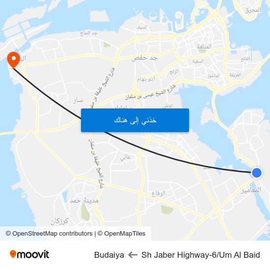 Sh Jaber Highway-6/Um Al Baid to Budaiya map