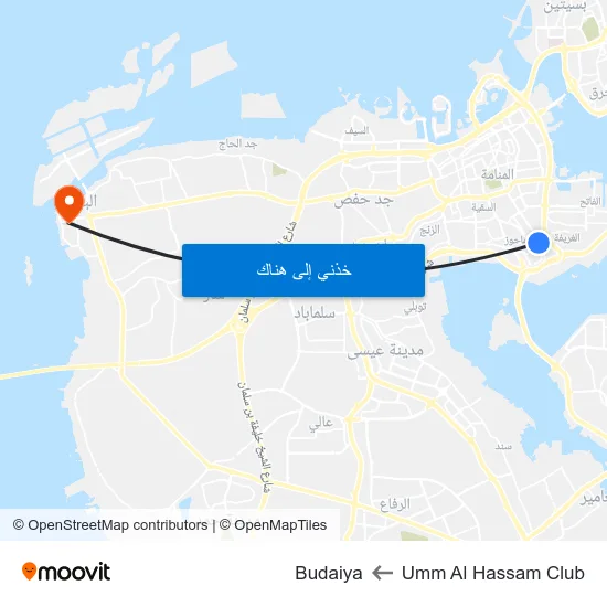 Umm Al Hassam Club to Budaiya map