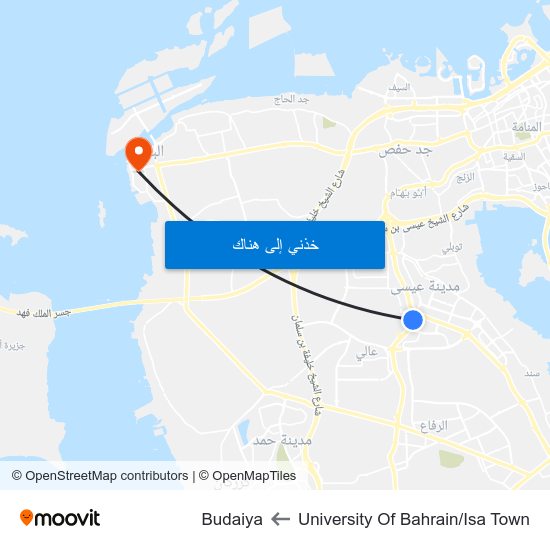 University Of Bahrain/Isa Town to Budaiya map