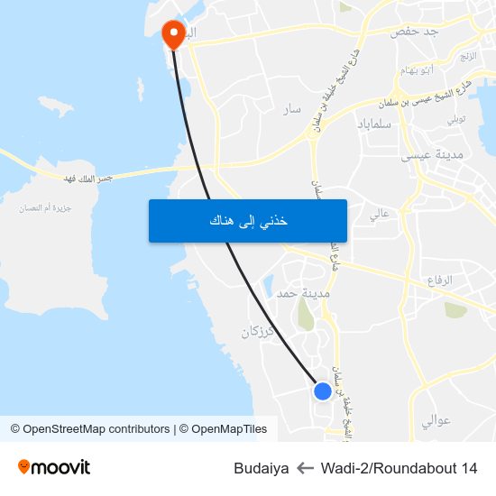 Wadi-2/Roundabout 14 to Budaiya map