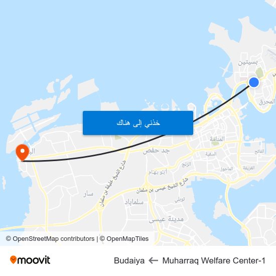 Muharraq Welfare Center-1 to Budaiya map