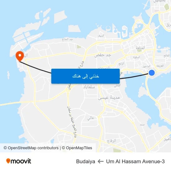 Um Al Hassam Avenue-3 to Budaiya map