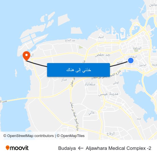 Aljawhara Medical Complex -2 to Budaiya map