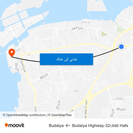 Budaiya Highway-32/Jidd Hafs to Budaiya map