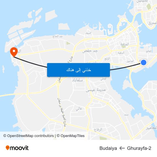 Ghurayfa-2 to Budaiya map