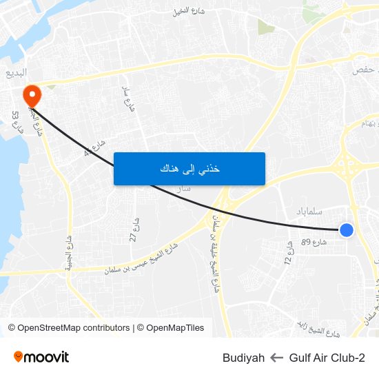 Gulf Air Club-2 to Budiyah map