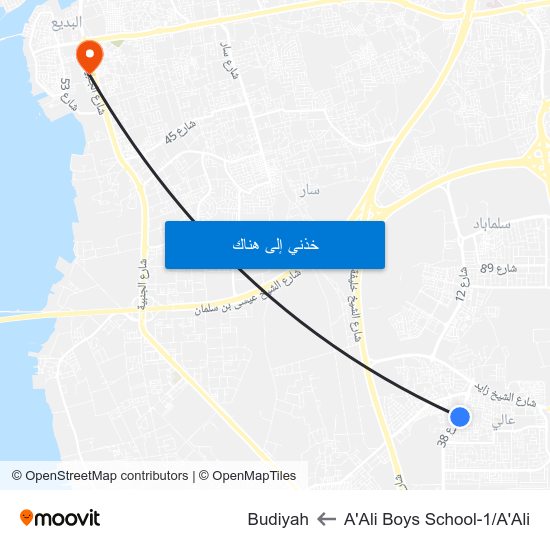 A'Ali Boys School-1/A'Ali to Budiyah map