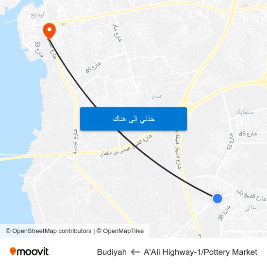 A'Ali Highway-1/Pottery Market to Budiyah map