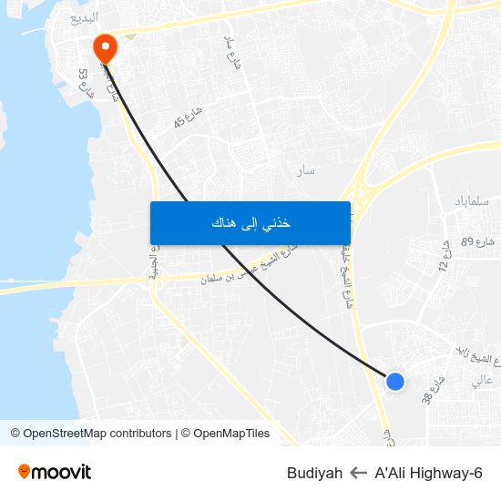 A'Ali Highway-6 to Budiyah map