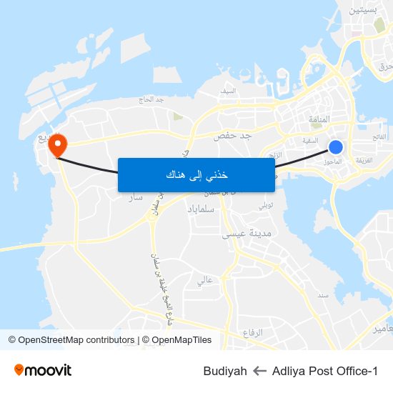 Adliya Post Office-1 to Budiyah map