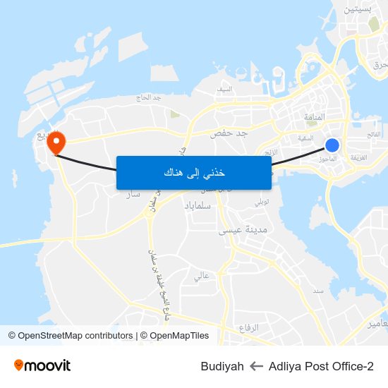 Adliya Post Office-2 to Budiyah map