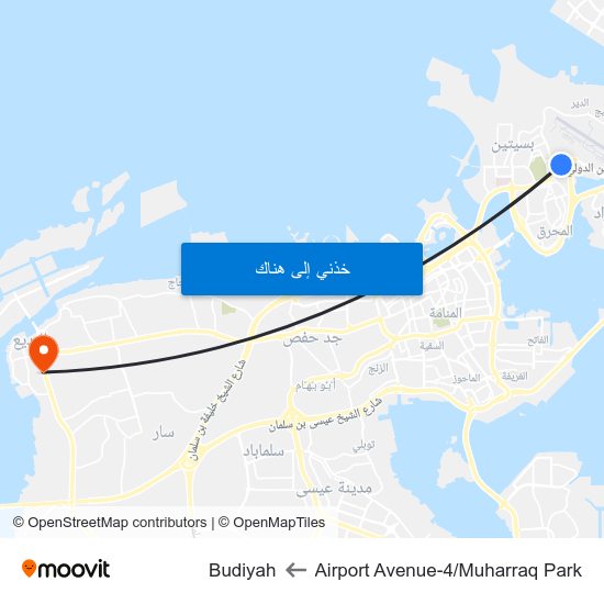 Airport Avenue-4/Muharraq Park to Budiyah map