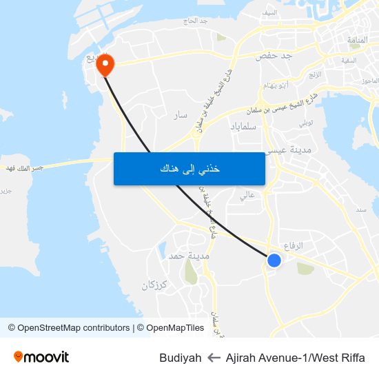 Ajirah Avenue-1/West Riffa to Budiyah map