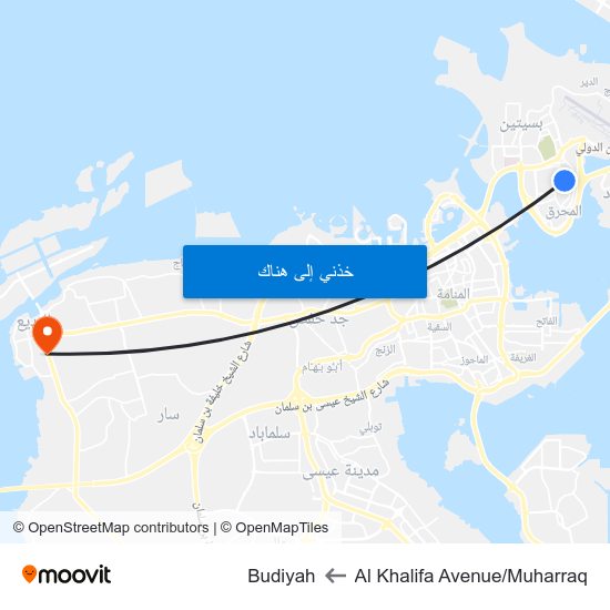 Al Khalifa Avenue/Muharraq to Budiyah map
