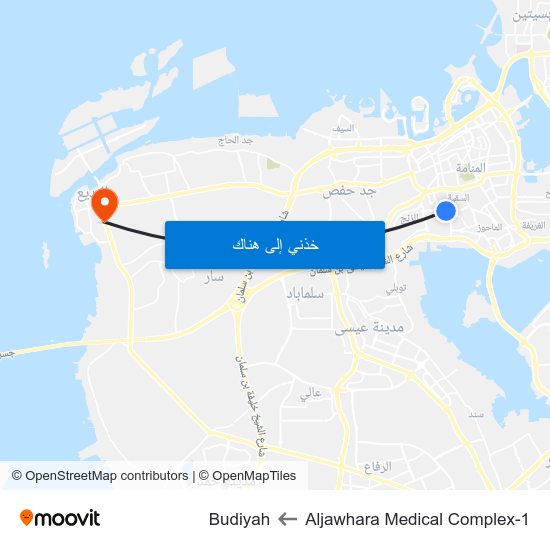 Aljawhara Medical Complex-1 to Budiyah map