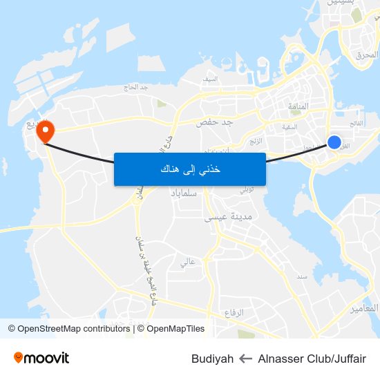 Alnasser Club/Juffair to Budiyah map