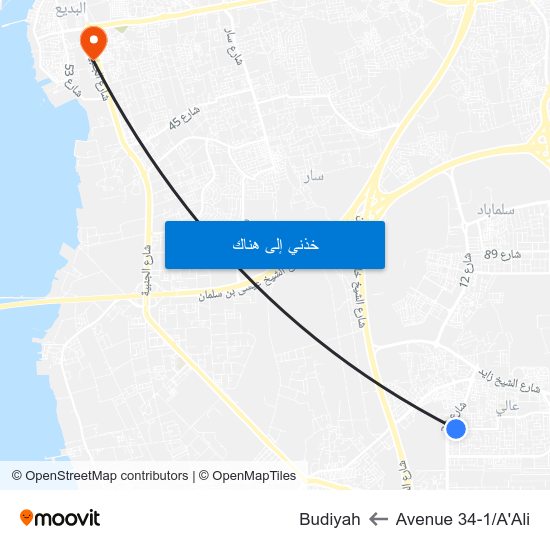 Avenue 34-1/A'Ali to Budiyah map