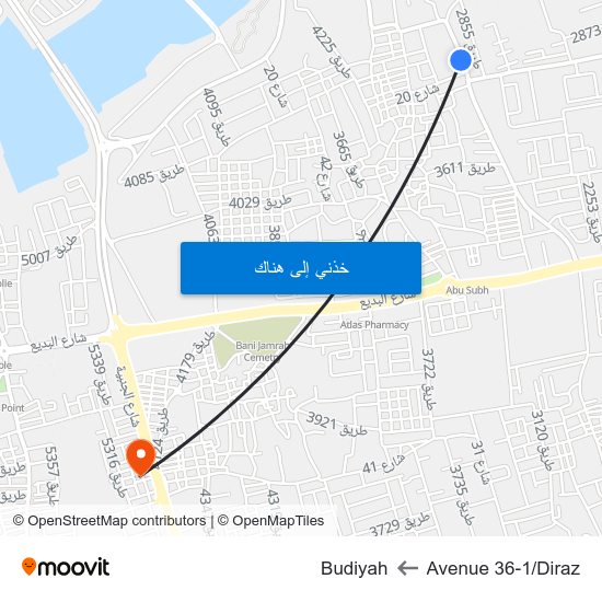 Avenue 36-1/Diraz to Budiyah map