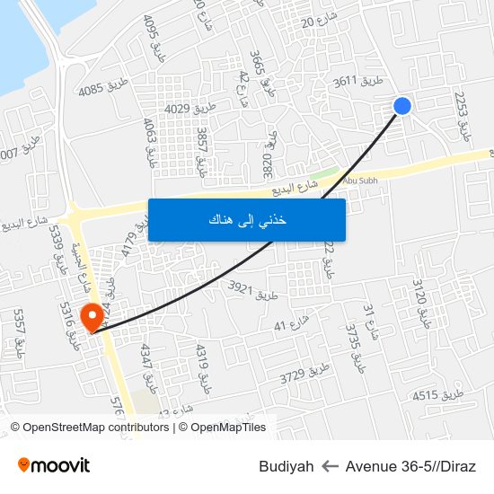 Avenue 36-5//Diraz to Budiyah map