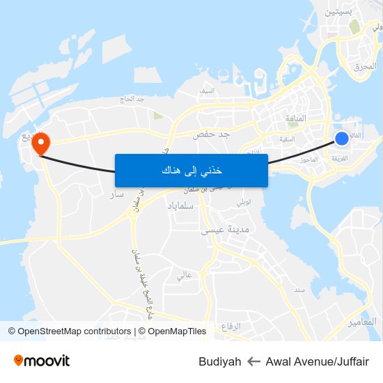 Awal Avenue/Juffair to Budiyah map