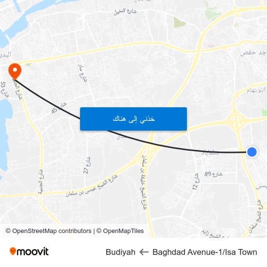 Baghdad Avenue-1/Isa Town to Budiyah map