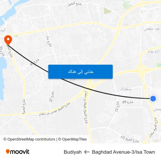Baghdad Avenue-3/Isa Town to Budiyah map