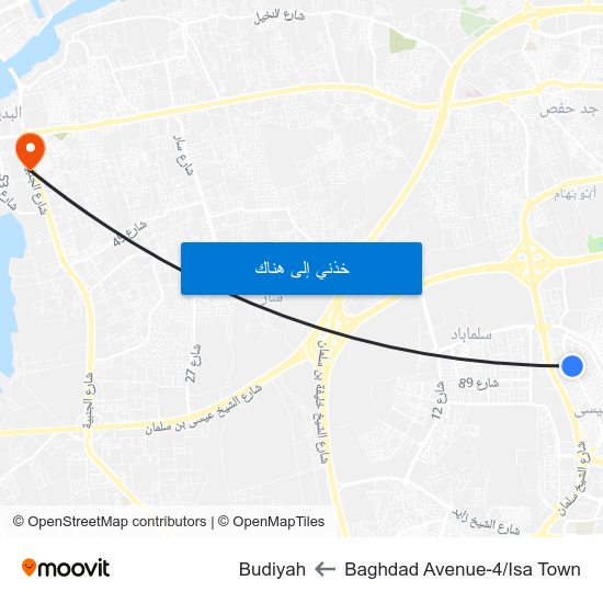 Baghdad Avenue-4/Isa Town to Budiyah map