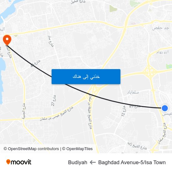 Baghdad Avenue-5/Isa Town to Budiyah map