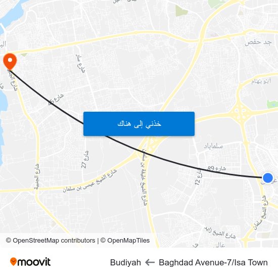 Baghdad Avenue-7/Isa Town to Budiyah map