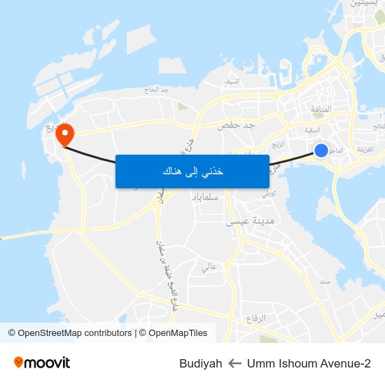 Umm Ishoum Avenue-2 to Budiyah map