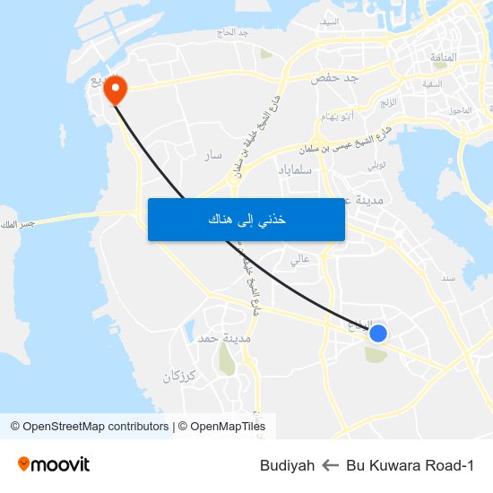 Bu Kuwara Road-1 to Budiyah map