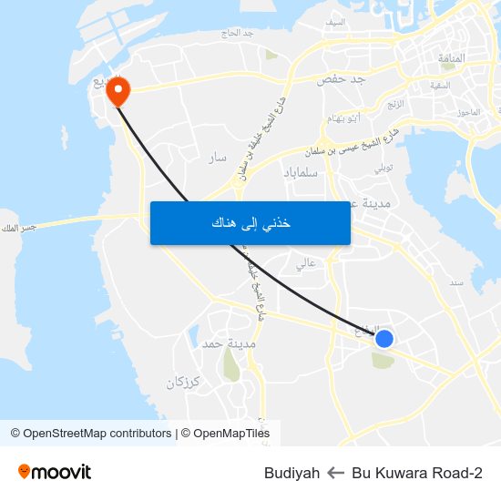 Bu Kuwara Road-2 to Budiyah map