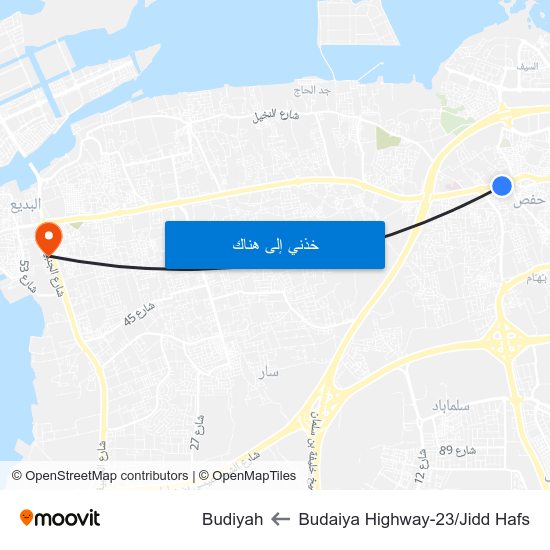 Budaiya Highway-23/Jidd Hafs to Budiyah map