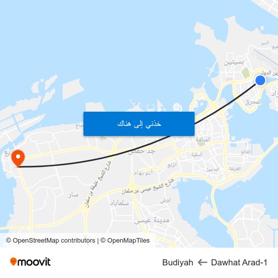 Dawhat Arad-1 to Budiyah map