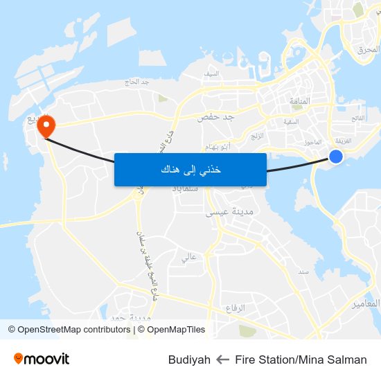Fire Station/Mina Salman to Budiyah map